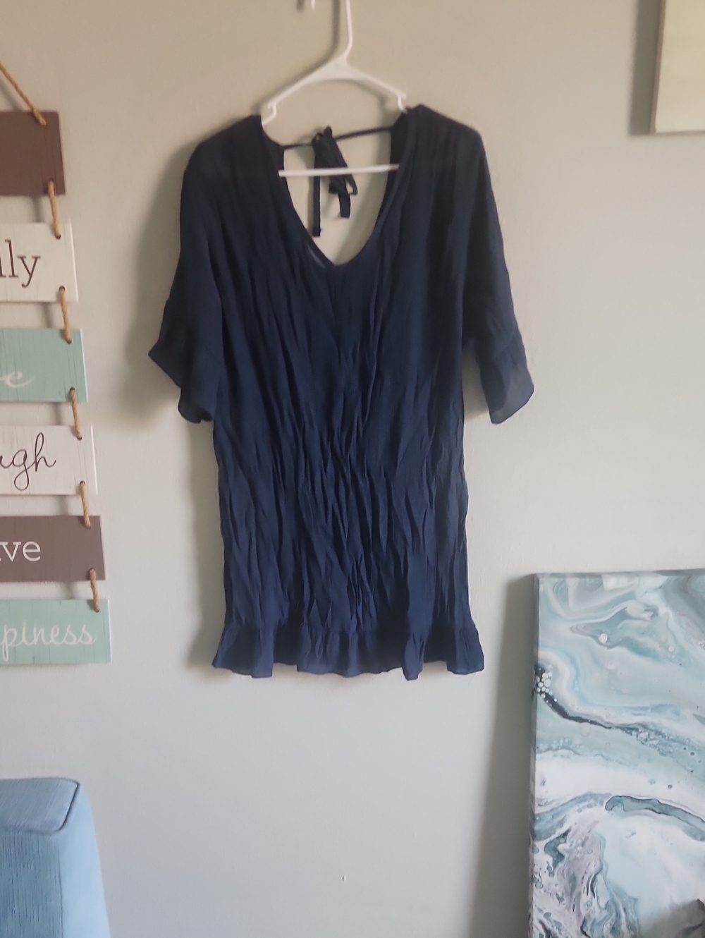 Source Unknown Navy V-Neck Tunic with Tie Back